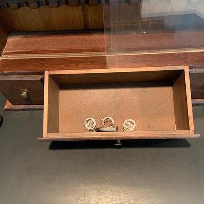 LOT 136: Vintage Wood and Glass Pipe Display Cabinet with Tobacco Jar Drawers with Pipes and More