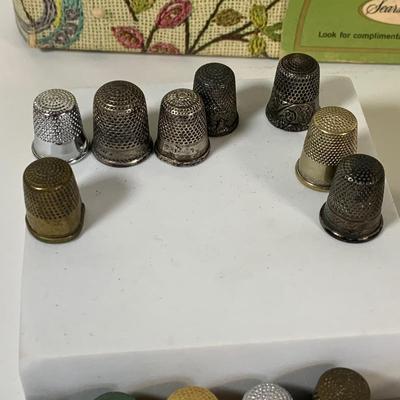 LOT 137: Collection of Vintage Sewing Notions Including Scissors, Thread, Thimbles, Pins, Needles and a Vintage Sears Electric Scissors...