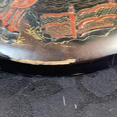 LOT 138: Asian Inspire Home Decor - Framed and Matted Gold Fish Wall Art and Black Lacquered Table Lamp.