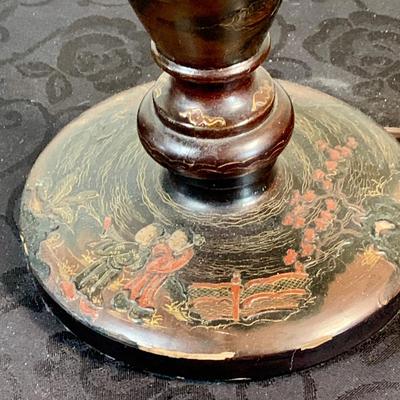 LOT 138: Asian Inspire Home Decor - Framed and Matted Gold Fish Wall Art and Black Lacquered Table Lamp.