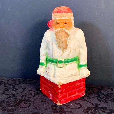 LOT 147: Assorted Collection of Vintage Holiday Decor Including Knee Huggers, Celluloid Santa in Sled, Paper Santa In Chimney, Dan Dee...