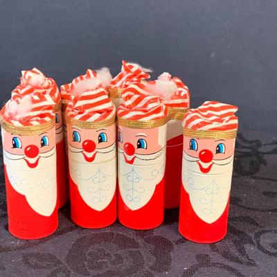 LOT 147: Assorted Collection of Vintage Holiday Decor Including Knee Huggers, Celluloid Santa in Sled, Paper Santa In Chimney, Dan Dee...