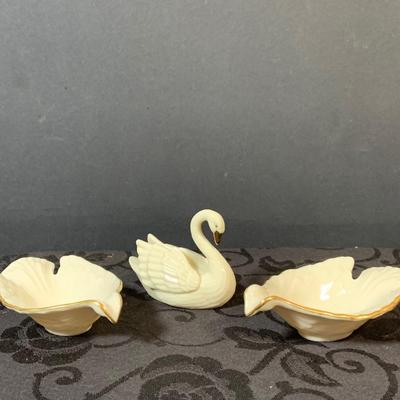 LOT 155: Collection of Lenox China Featuring Aegean Gold Trim Clam Shell Chip and Dip Bowl, Swan, Bird and Other Bowls
