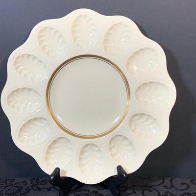 LOT 156: Lenox Egg Platter, Salt and Pepper Shakers, and Cream and Sugar Set