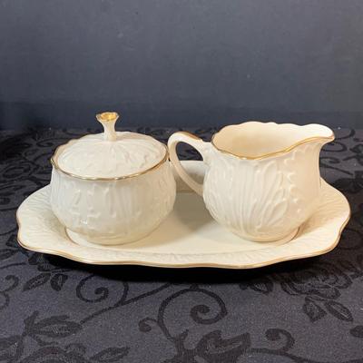 LOT 156: Lenox Egg Platter, Salt and Pepper Shakers, and Cream and Sugar Set