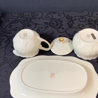 LOT 156: Lenox Egg Platter, Salt and Pepper Shakers, and Cream and Sugar Set