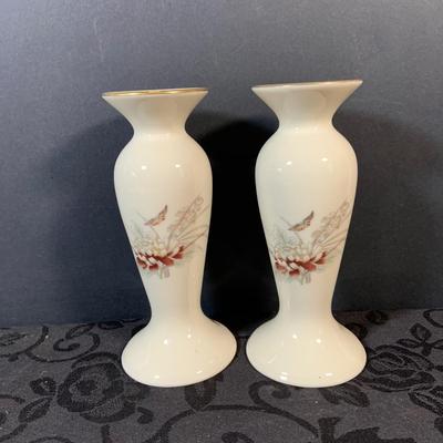 LOT 157: Collection of Lenox Vases, Special Edition Wildflower Candle Stick Holders, Three Section Leaf Bowl and Pierced Westbury Bowl