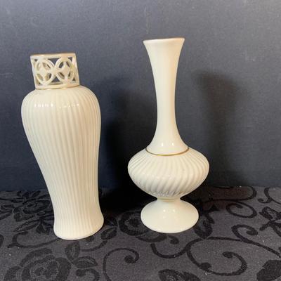 LOT 157: Collection of Lenox Vases, Special Edition Wildflower Candle Stick Holders, Three Section Leaf Bowl and Pierced Westbury Bowl