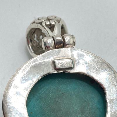 LOT 163: Sterling Pendants - Mexico Silver Black Onyx Pendant/Brooch Necklace and Turquoise Pendant