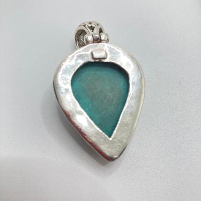 LOT 163: Sterling Pendants - Mexico Silver Black Onyx Pendant/Brooch Necklace and Turquoise Pendant