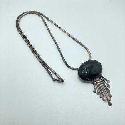 LOT 163: Sterling Pendants - Mexico Silver Black Onyx Pendant/Brooch Necklace and Turquoise Pendant