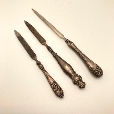 LOT 165: Vintage Sterling Handle Collection - Brush, Pumice Stone, Files, Hook Boot Lace Threaders and Letter Opener
