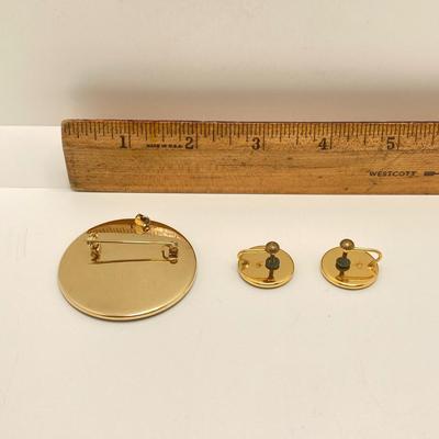 LOT 166: Vintage Amita Damascene Jewelry Collection - Pendant / Brooch and Screw Back Earrings