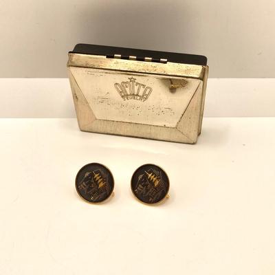LOT 166: Vintage Amita Damascene Jewelry Collection - Pendant / Brooch and Screw Back Earrings