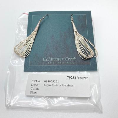 LOT 167: Collection of Sterling Pierced Earrings - Coldwater Creek Liquid Silver Dangle, Hoops and Loops Silver and Cubic Zirconia Styles