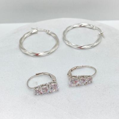 LOT 167: Collection of Sterling Pierced Earrings - Coldwater Creek Liquid Silver Dangle, Hoops and Loops Silver and Cubic Zirconia Styles