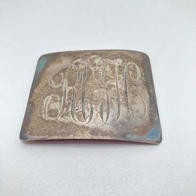 LOT 168: Sterling Jewelry Collection - Chain, Monogrammed Belt Buckle, Tie Tack, Vintage Charm Bracelet with Charms and More