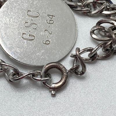 LOT 168: Sterling Jewelry Collection - Chain, Monogrammed Belt Buckle, Tie Tack, Vintage Charm Bracelet with Charms and More