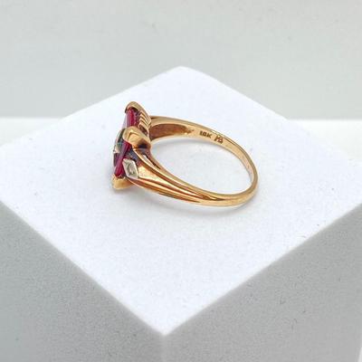 LOT 171: MB Gold Eastern Star with Red Stone Ring - 10KT, TW 2.91g, Sz 8