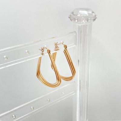 LOT 172: Gold Triple Layer Pierced Earrings - 14KT, TW 2.92g