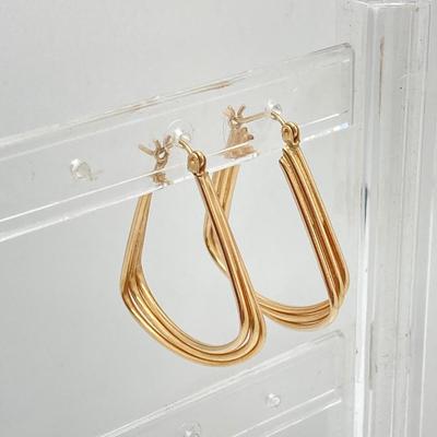LOT 172: Gold Triple Layer Pierced Earrings - 14KT, TW 2.92g