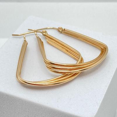 LOT 172: Gold Triple Layer Pierced Earrings - 14KT, TW 2.92g