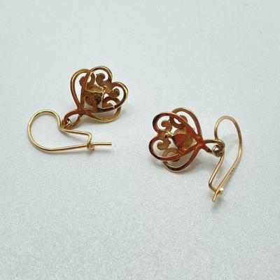 LOT 173: Gold and Opal Dangle Pierced Earrings - 14KT, TW 2.66g