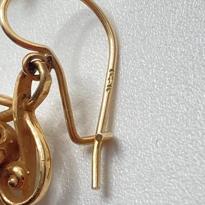 LOT 173: Gold and Opal Dangle Pierced Earrings - 14KT, TW 2.66g