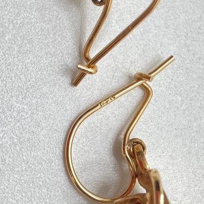 LOT 173: Gold and Opal Dangle Pierced Earrings - 14KT, TW 2.66g