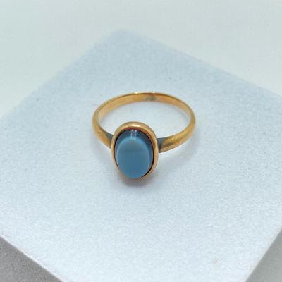 LOT 174: Gold with Oval Agate Stone Ring - 14KT, TW 1.74g, Sz 4.5