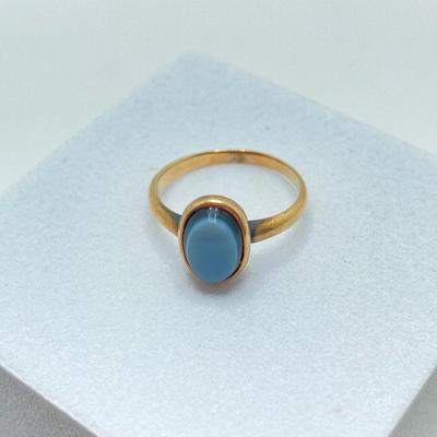 LOT 174: Gold with Oval Agate Stone Ring - 14KT, TW 1.74g, Sz 4.5