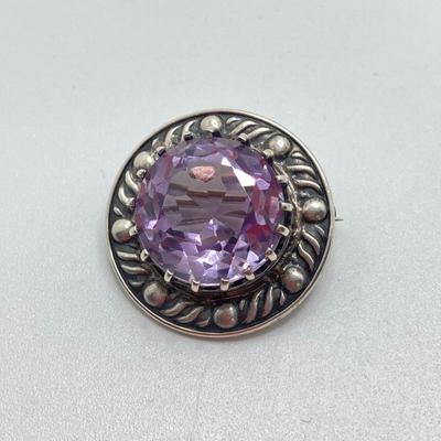 LOT 175: Vintage / Antique Sterling and Amethyst Stone En Hencho Mexico Bracelet and Hallmarked Brooch Pin