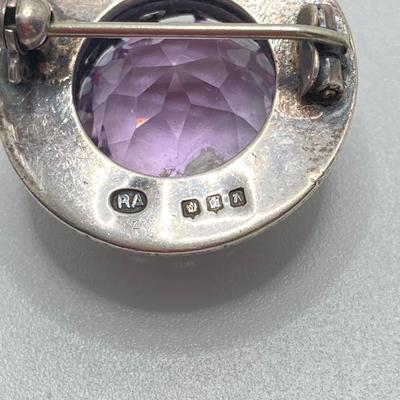LOT 175: Vintage / Antique Sterling and Amethyst Stone En Hencho Mexico Bracelet and Hallmarked Brooch Pin