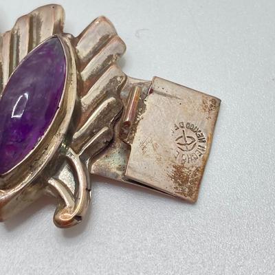 LOT 175: Vintage / Antique Sterling and Amethyst Stone En Hencho Mexico Bracelet and Hallmarked Brooch Pin