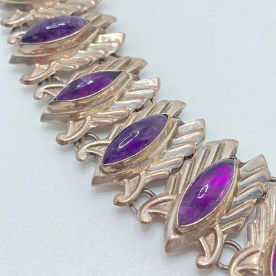 LOT 175: Vintage / Antique Sterling and Amethyst Stone En Hencho Mexico Bracelet and Hallmarked Brooch Pin