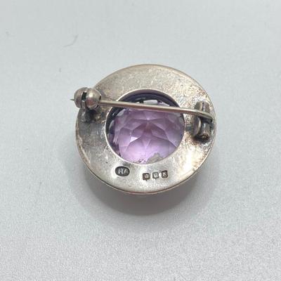 LOT 175: Vintage / Antique Sterling and Amethyst Stone En Hencho Mexico Bracelet and Hallmarked Brooch Pin