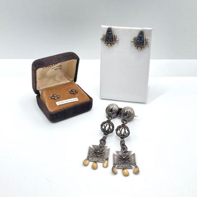 LOT 176: Vintage Sterling Jewelry Collection - 830 Dangling Pin and Screw Back Earrings and Unmarked Pierced Earrings