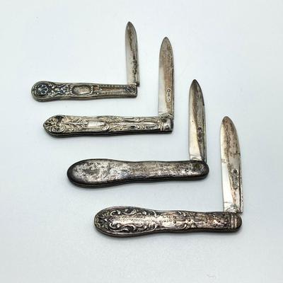 LOT 179: Collection of Vintage Ornate Folding Pen Knives - Marked 750 and Hallmarked Styles Included