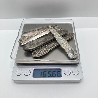 LOT 179: Collection of Vintage Ornate Folding Pen Knives - Marked 750 and Hallmarked Styles Included