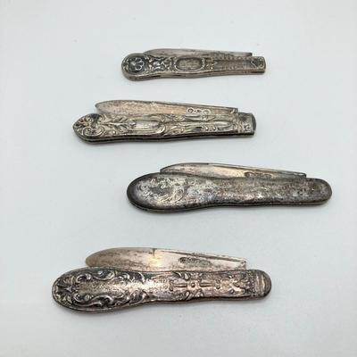 LOT 179: Collection of Vintage Ornate Folding Pen Knives - Marked 750 and Hallmarked Styles Included