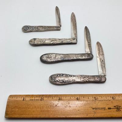 LOT 179: Collection of Vintage Ornate Folding Pen Knives - Marked 750 and Hallmarked Styles Included
