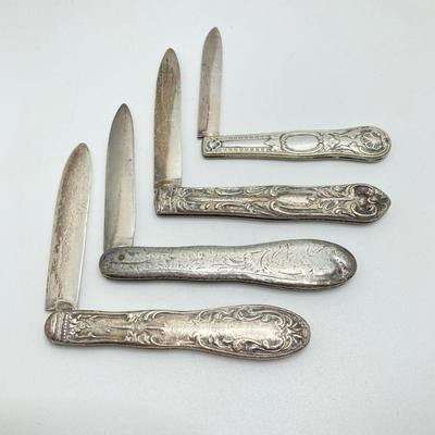 LOT 179: Collection of Vintage Ornate Folding Pen Knives - Marked 750 and Hallmarked Styles Included
