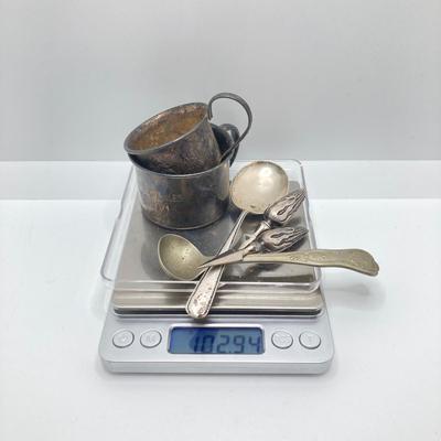 LOT 182: Large Collection of Vintage Sterling - Children's Cups, Spoons, Corn Cob Holders and Sterling Handled Serving Utensils
