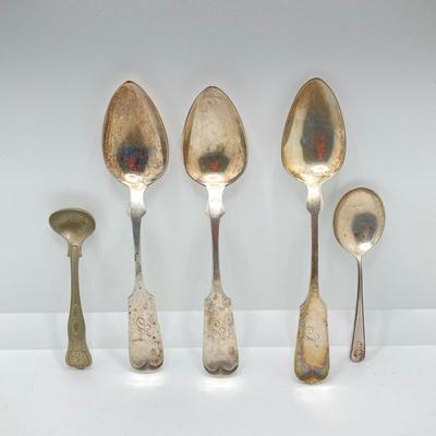 LOT 182: Large Collection of Vintage Sterling - Children's Cups, Spoons, Corn Cob Holders and Sterling Handled Serving Utensils