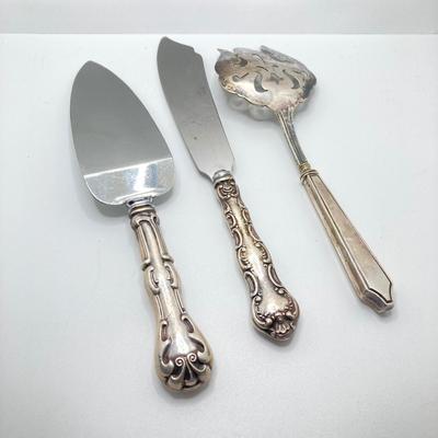 LOT 182: Large Collection of Vintage Sterling - Children's Cups, Spoons, Corn Cob Holders and Sterling Handled Serving Utensils
