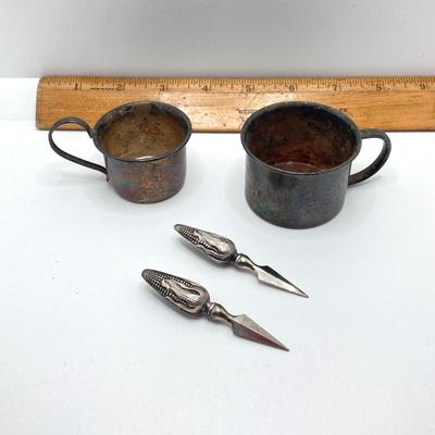 LOT 182: Large Collection of Vintage Sterling - Children's Cups, Spoons, Corn Cob Holders and Sterling Handled Serving Utensils
