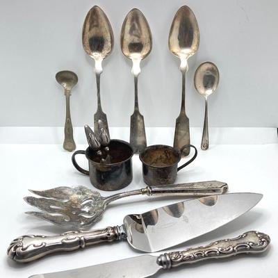 LOT 182: Large Collection of Vintage Sterling - Children's Cups, Spoons, Corn Cob Holders and Sterling Handled Serving Utensils