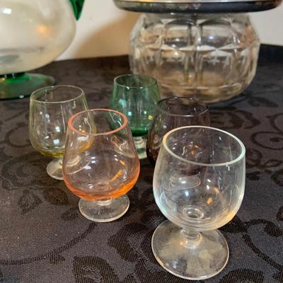 LOT 192: Vintage Bar Collection Including Cordial Glasses, Park Sherman Style Liquor Dispenser, Art Glass Carafe and More