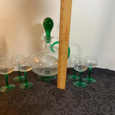 LOT 192: Vintage Bar Collection Including Cordial Glasses, Park Sherman Style Liquor Dispenser, Art Glass Carafe and More