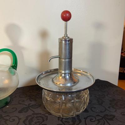 LOT 192: Vintage Bar Collection Including Cordial Glasses, Park Sherman Style Liquor Dispenser, Art Glass Carafe and More